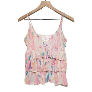 Rory Beca Forever 21 Womens Tiered Ruffle Cami Top Size S Pink Blue Watercolor